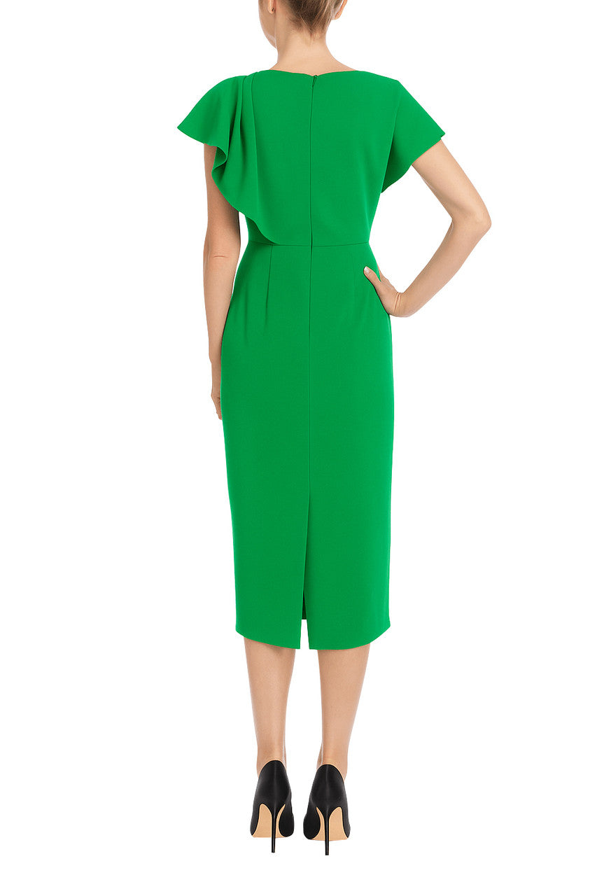Green | Sculpted One-Side Drape Sheath Dress Back