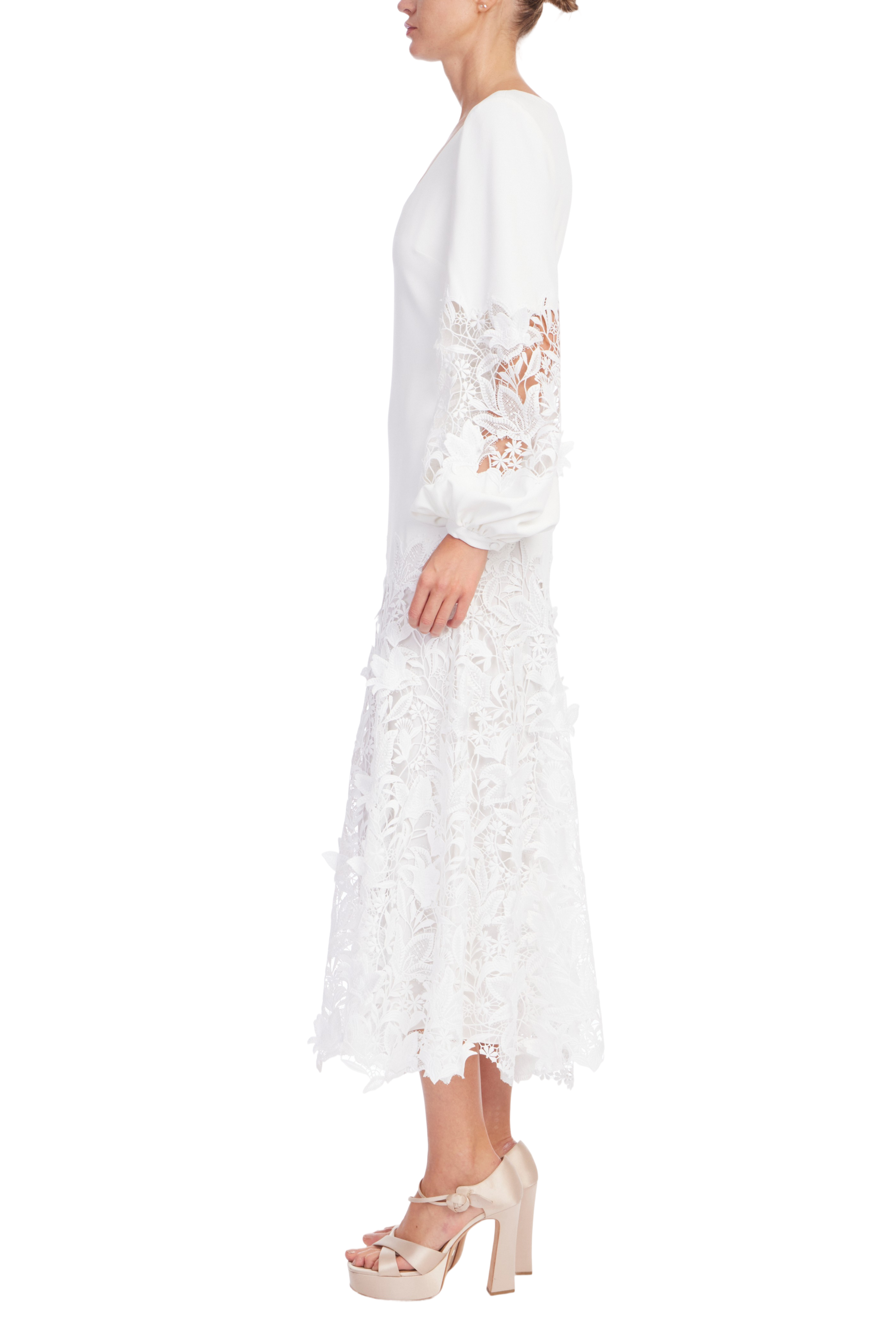 knee length dresses for ladies Long Sleeve Lace Hem Midi Dress by Badgley Mischka