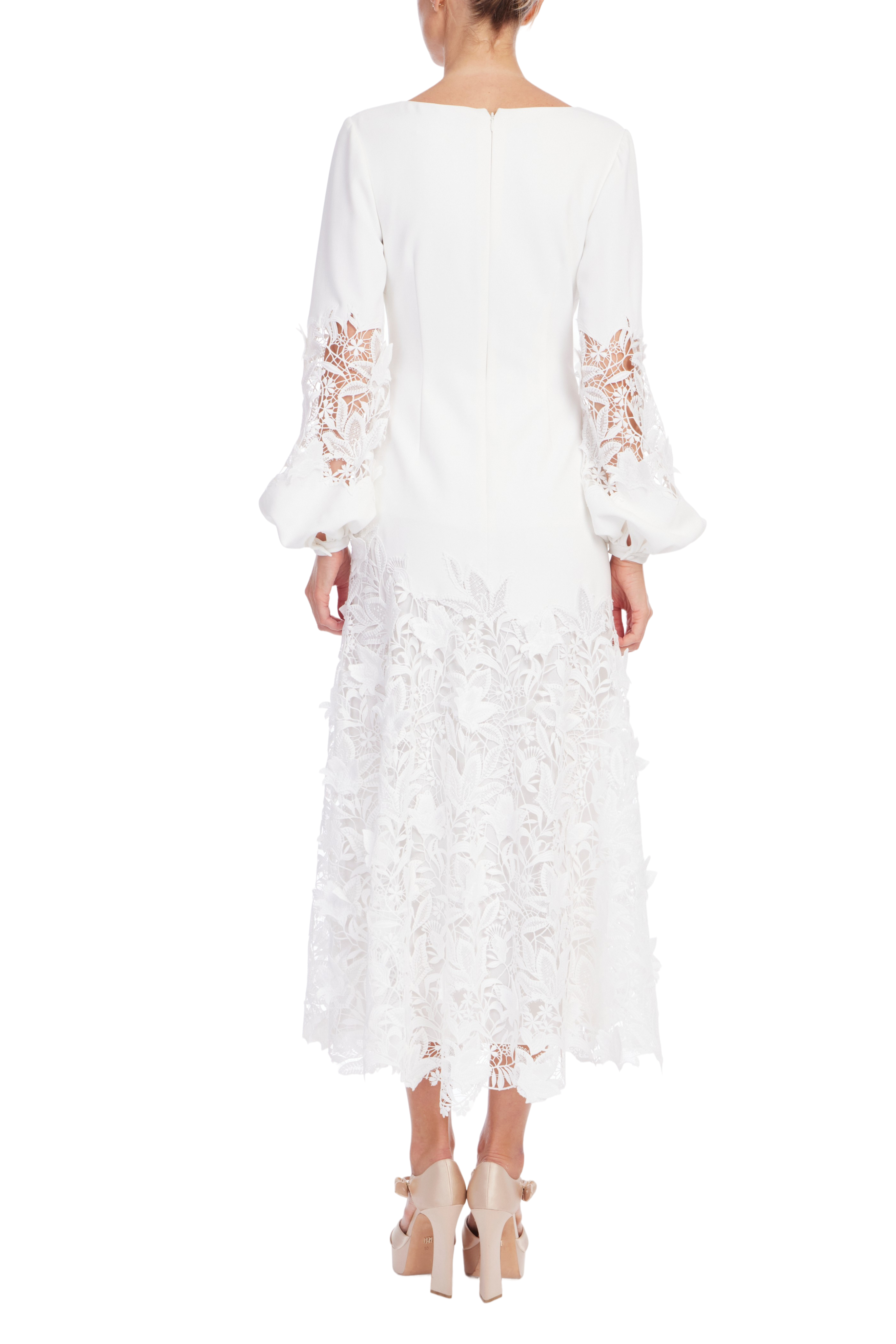 Long Sleeve Lace Hem Midi Dress by Badgley Mischka
