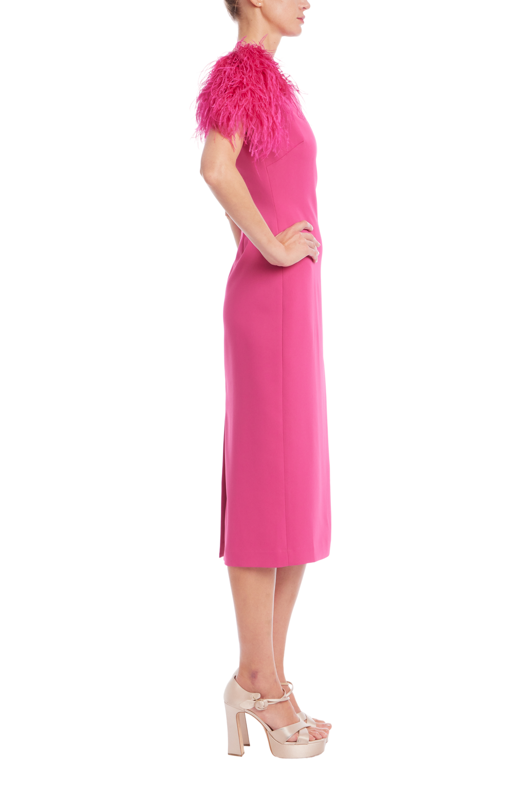 Magenta | Feather Shoulder Sheath Dress Side