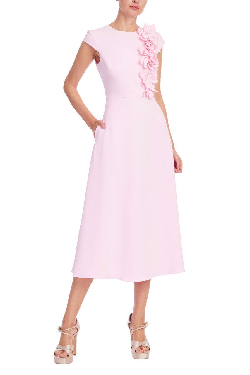 Peony | Floral Appliqué Cap Sleeve Midi Dress Front
