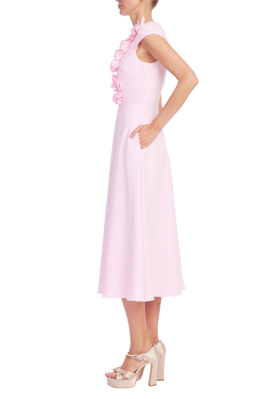 Peony | Floral Appliqué Cap Sleeve Midi Dress Side