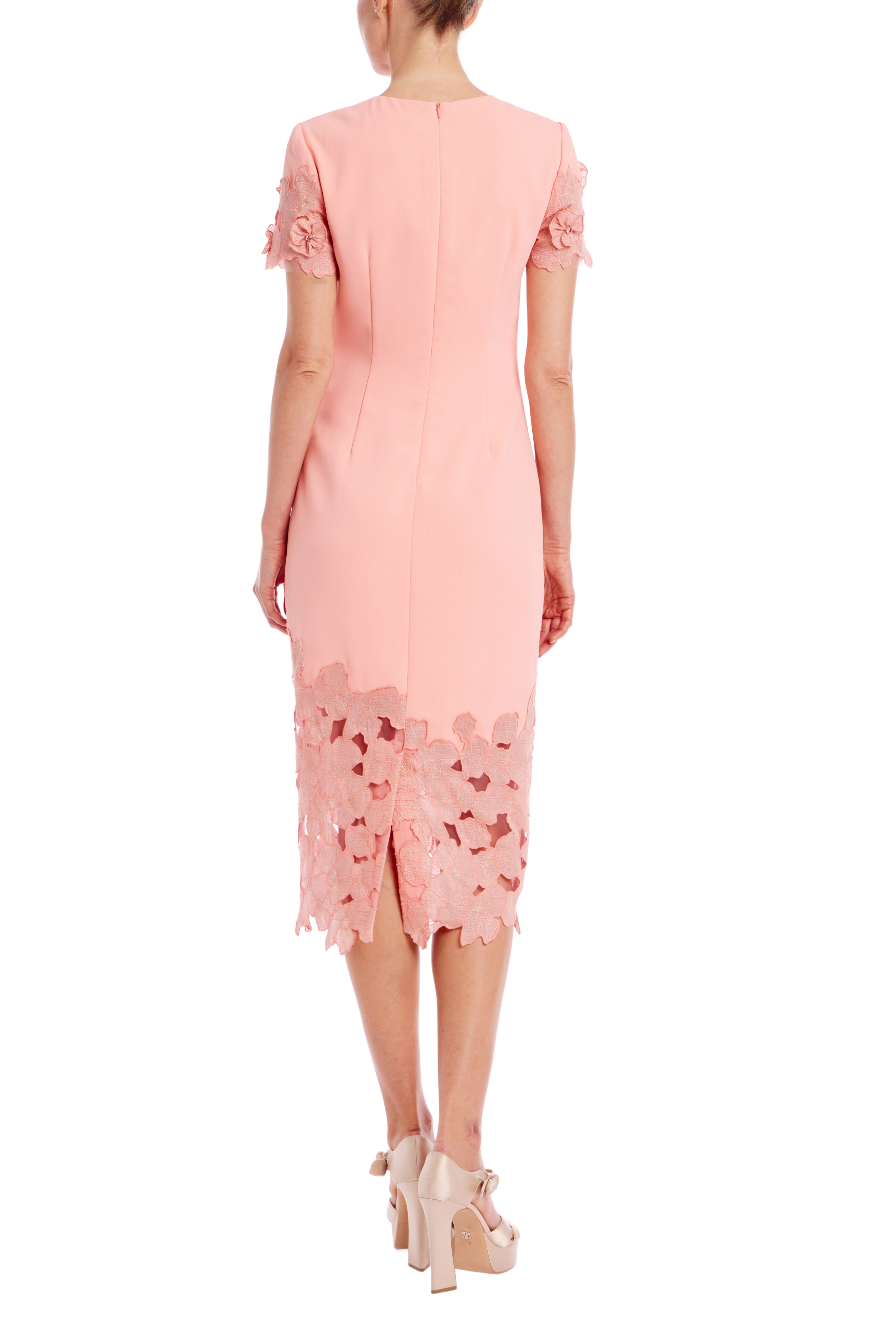 Coral | Floral Lace Sheath Dress Back
