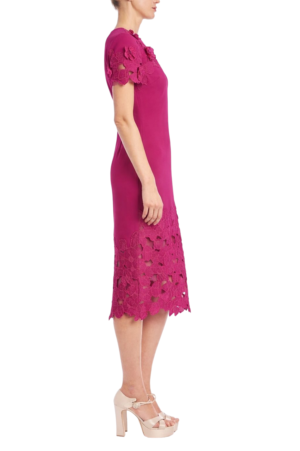 Magenta | Floral Lace Sheath Dress Side