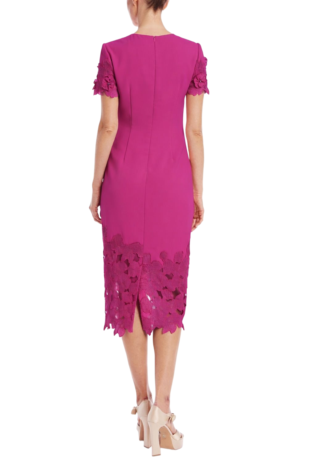 Magenta | Floral Lace Sheath Dress Back