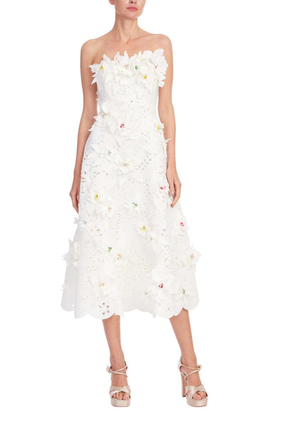Strapless 3D Floral A-Line Midi Dress by Badgley Mischka