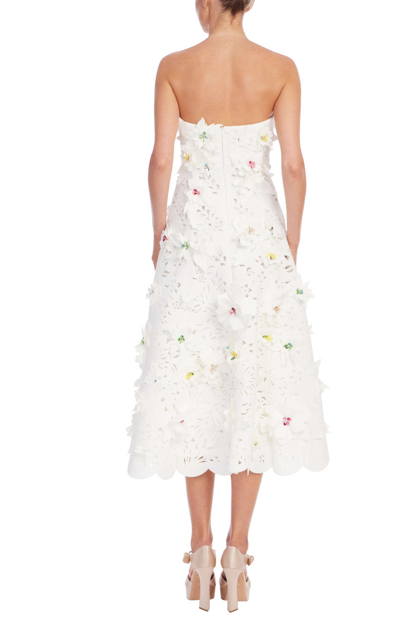 Light Ivory | Strapless 3D Floral A-Line Midi Dress Back