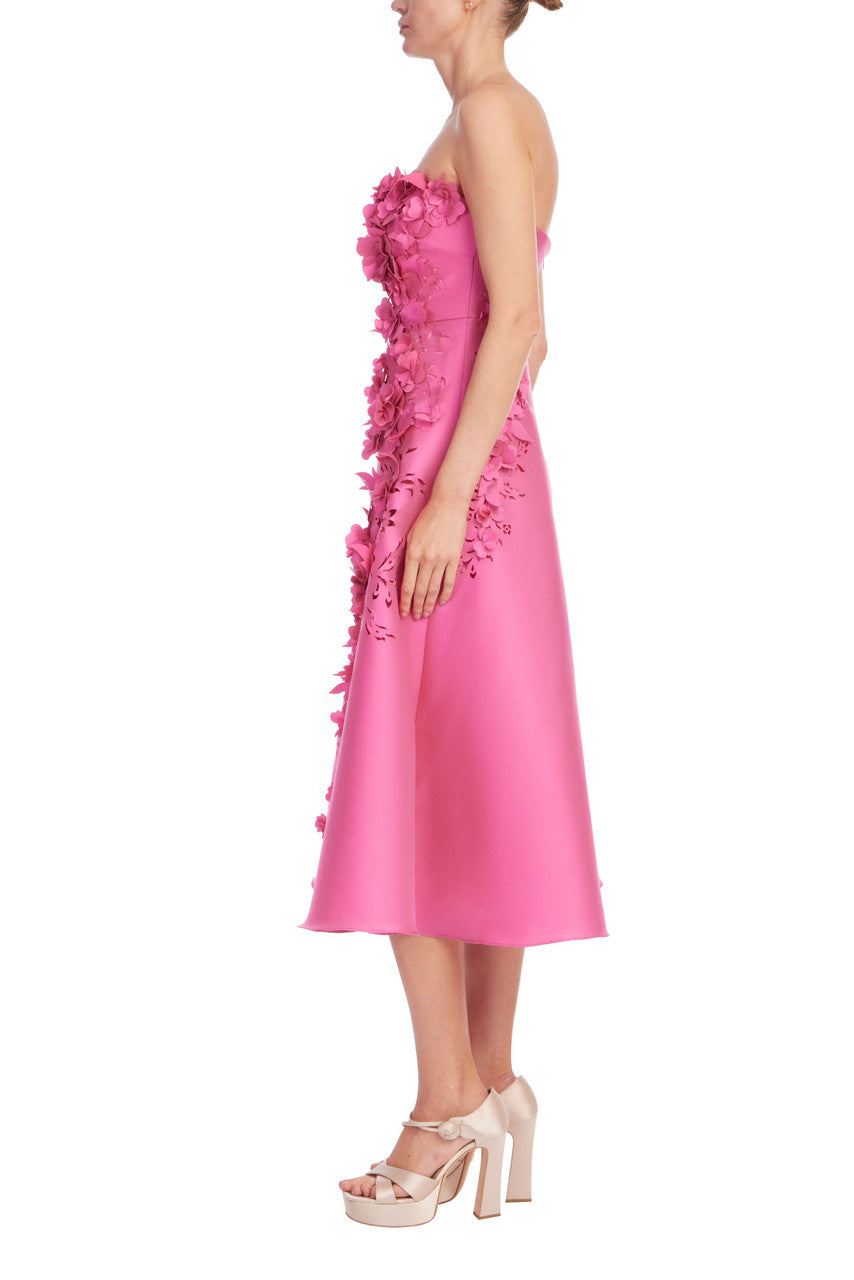 Magenta | Strapless Floral Trim A-Line Midi Dress Side