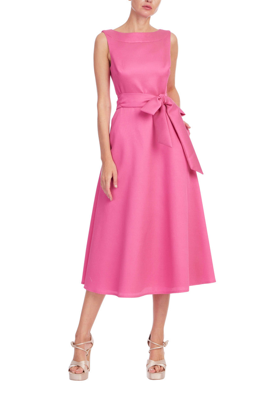 Boatneck Pebble Gazar A-Line Midi Dress by Badgley Mischka