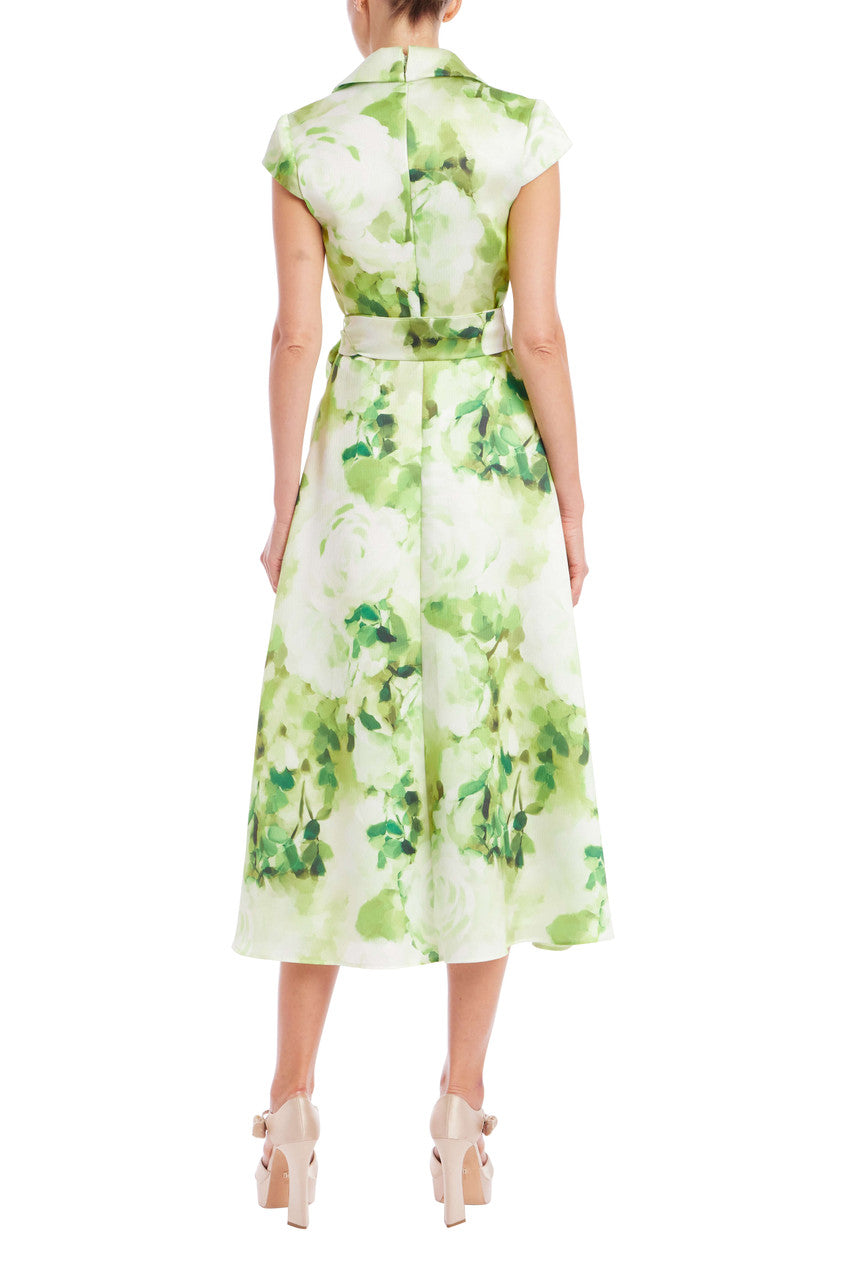 Lime Multi | Belted Floral A-Line Midi Dress Back