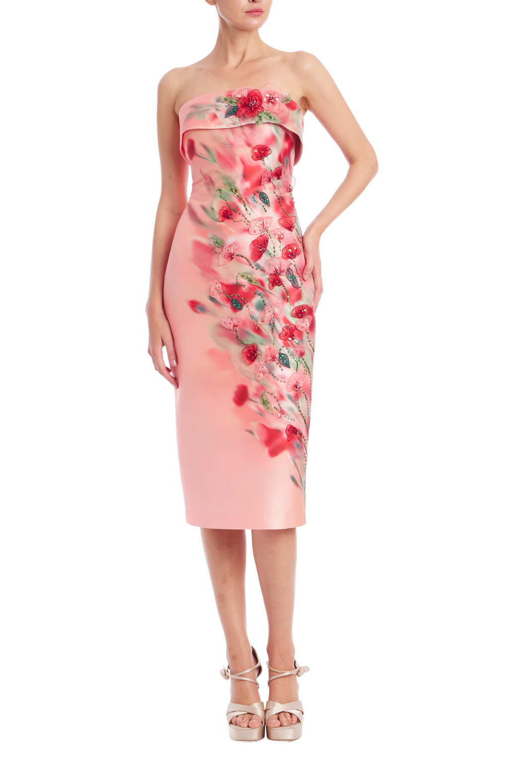 Badgley Mischka Strapless Floral Cocktail Dress
