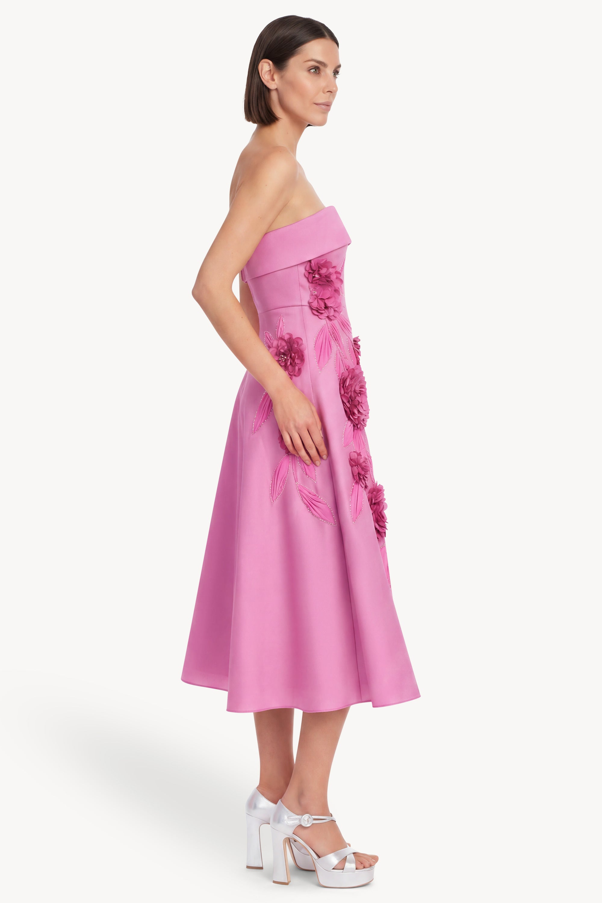 Strapless Floral Applique Midi Dress Dress