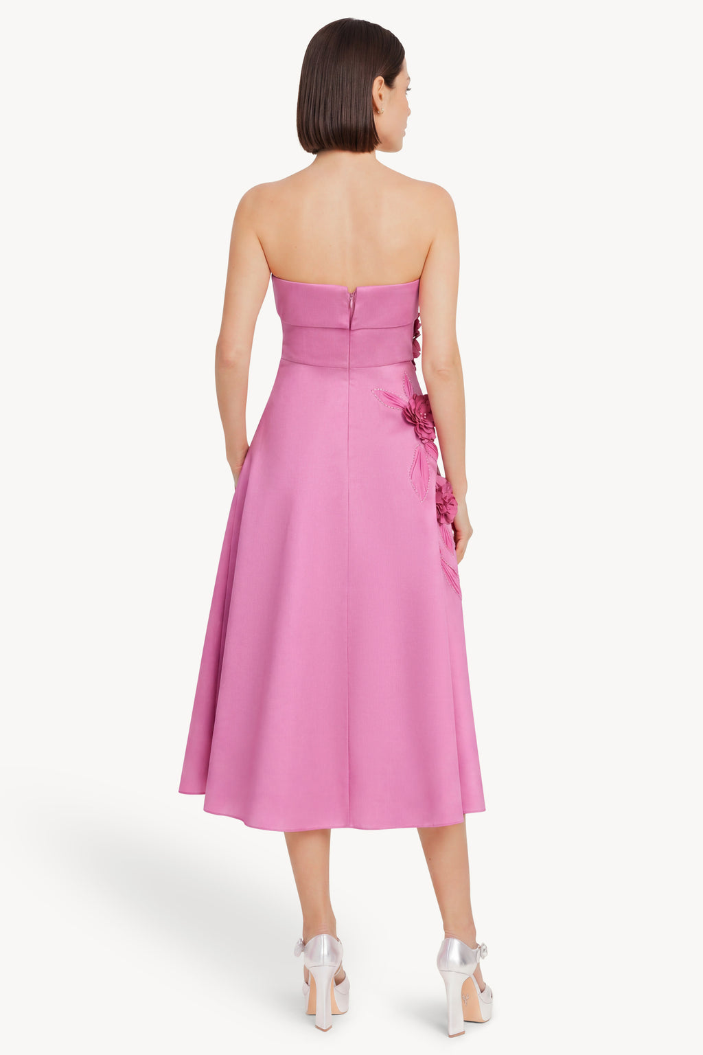 Rose | Strapless Floral Applique Midi Dress Back