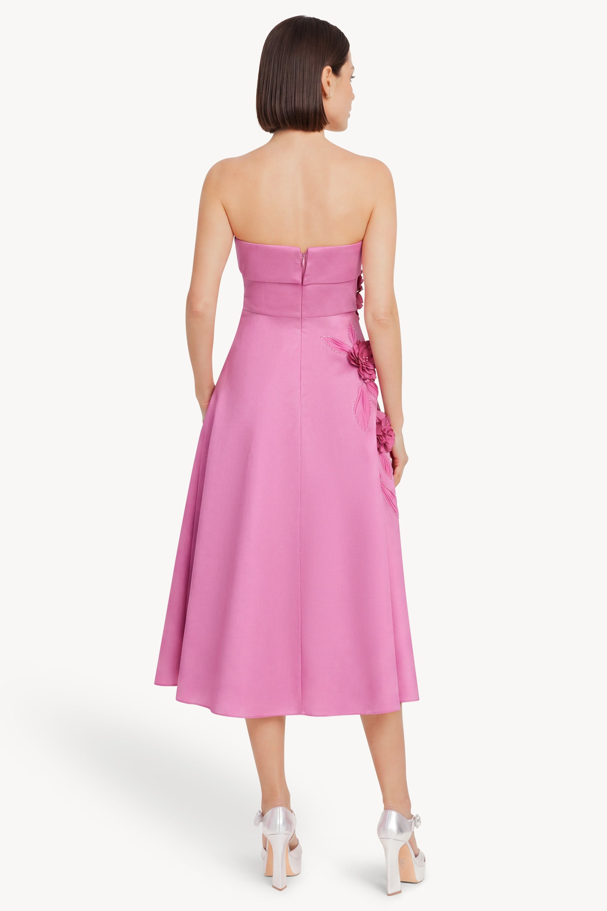 Rose | Strapless Floral Applique Midi Dress Back