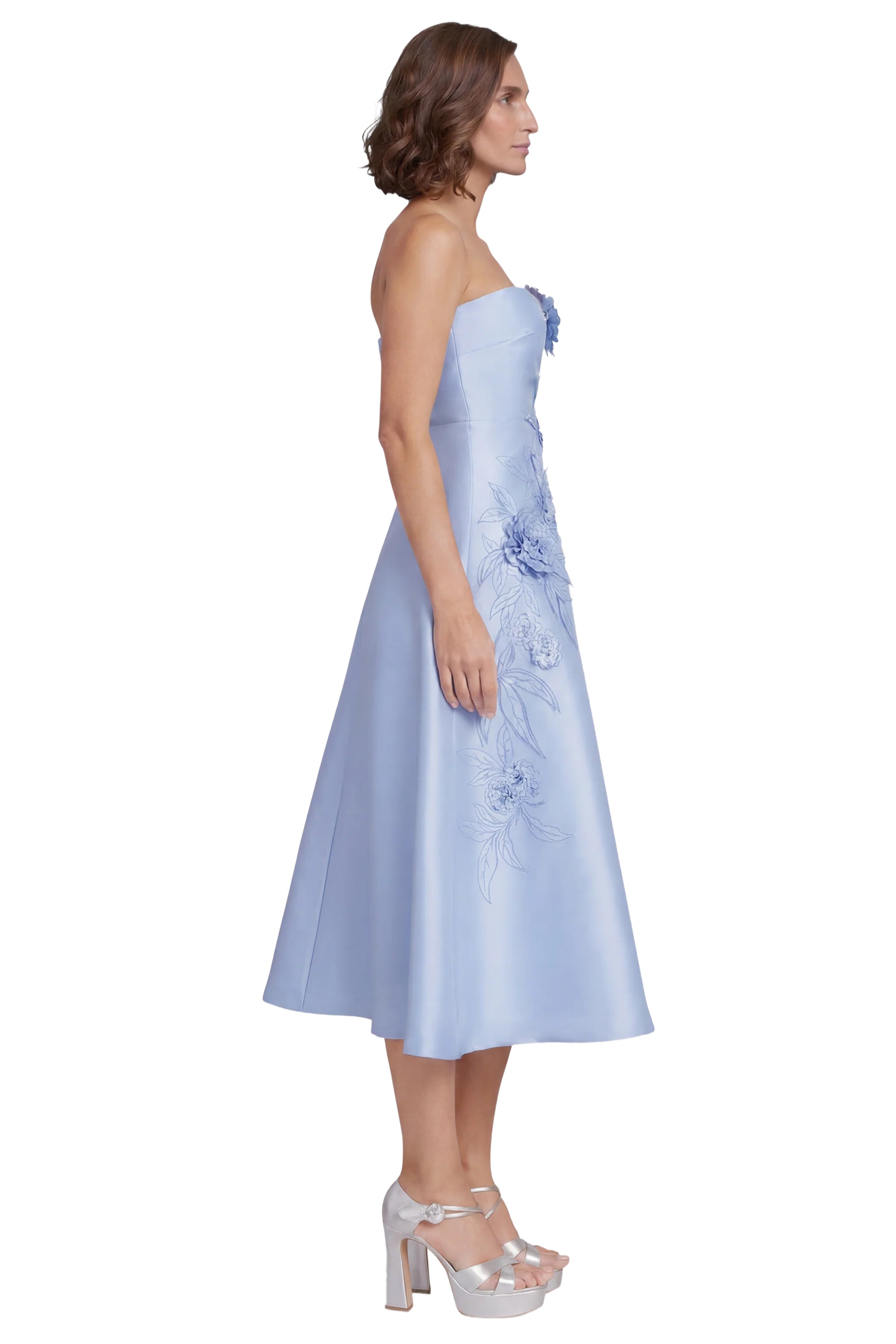 Periwinkle | Strapless 3D Floral A-Line Midi Dress Side