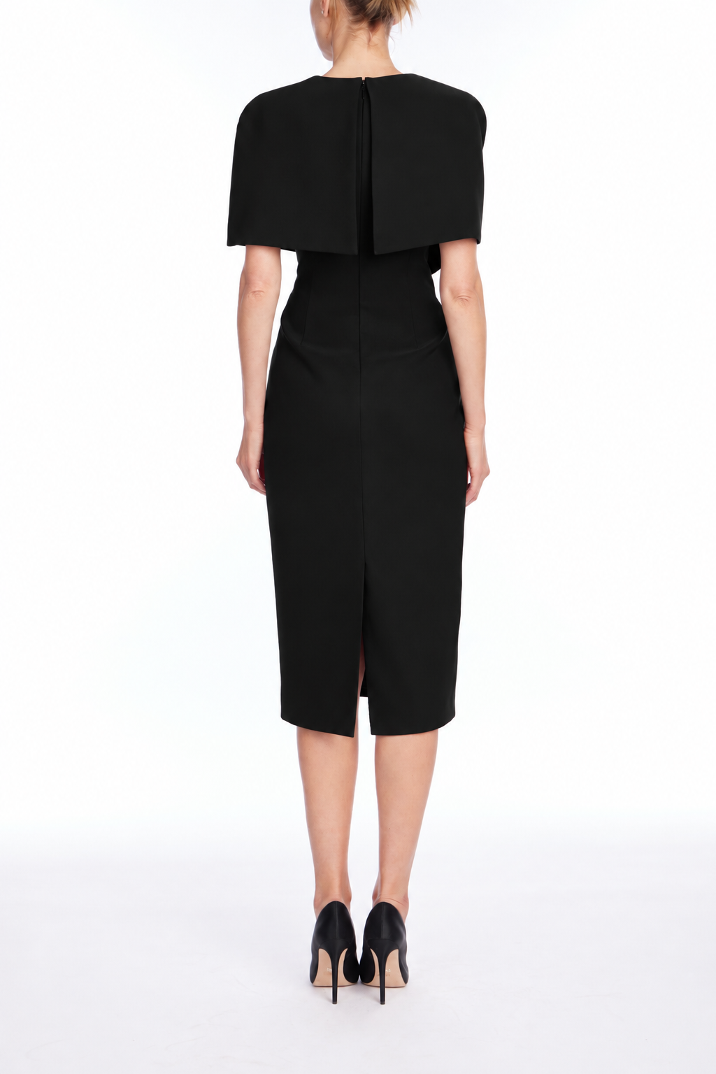 Black | Wrap Shoulder Sheath Cocktail Dress Back