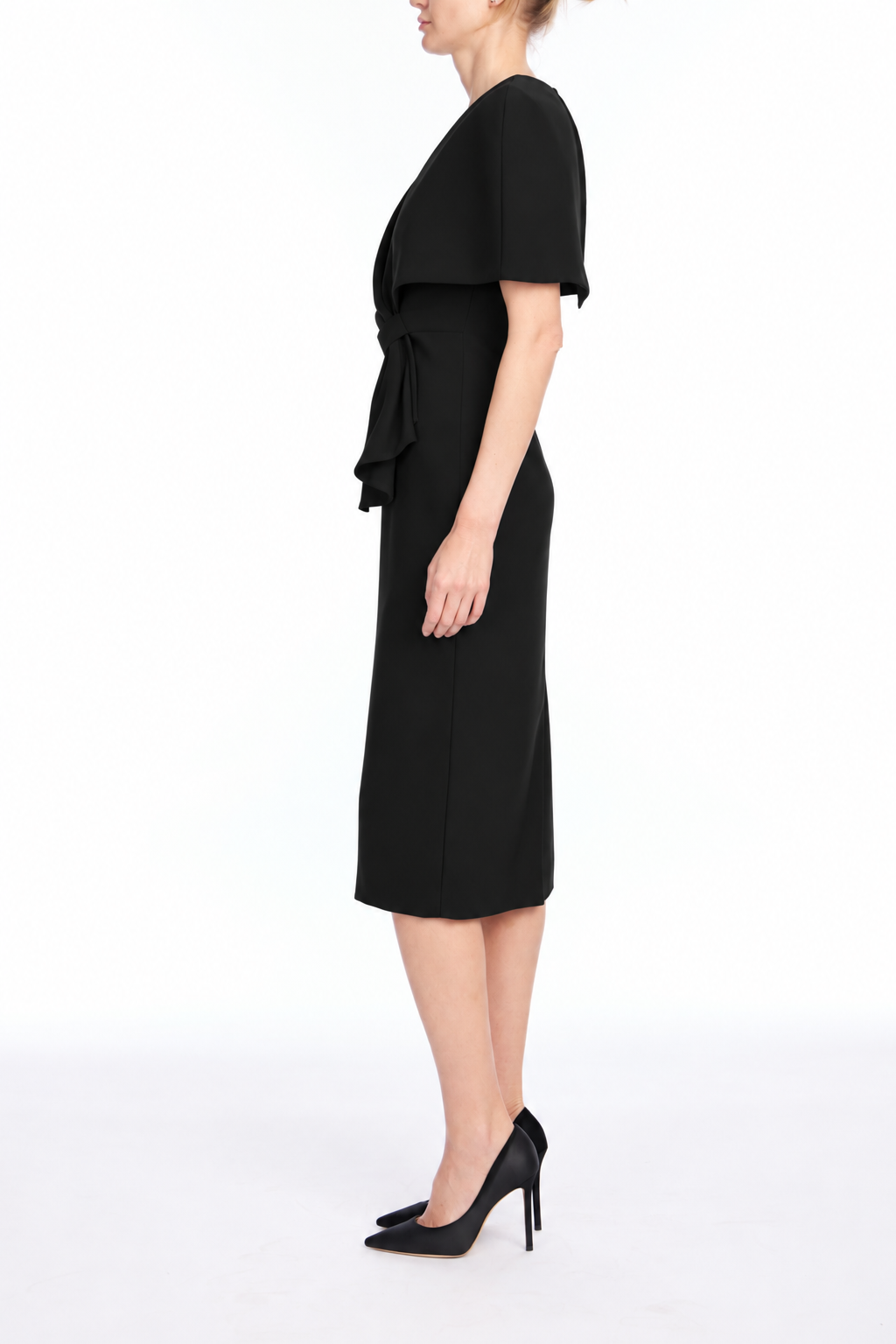 Black | Wrap Shoulder Sheath Cocktail Dress Side