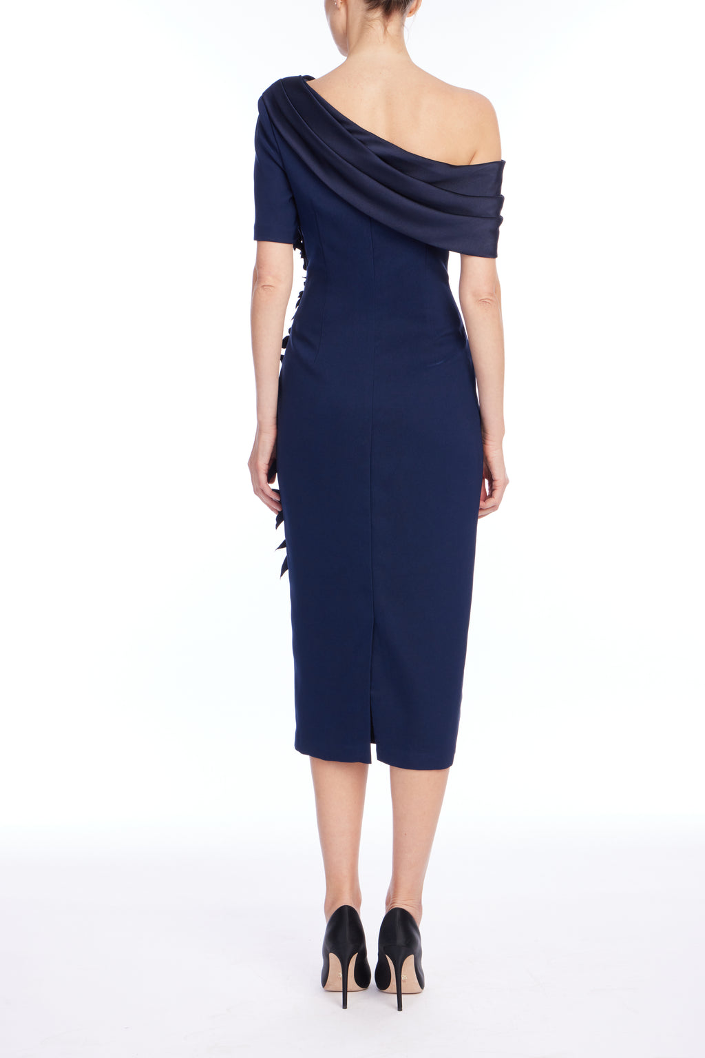 Navy | One Shoulder Floral Cocktail Dress Back