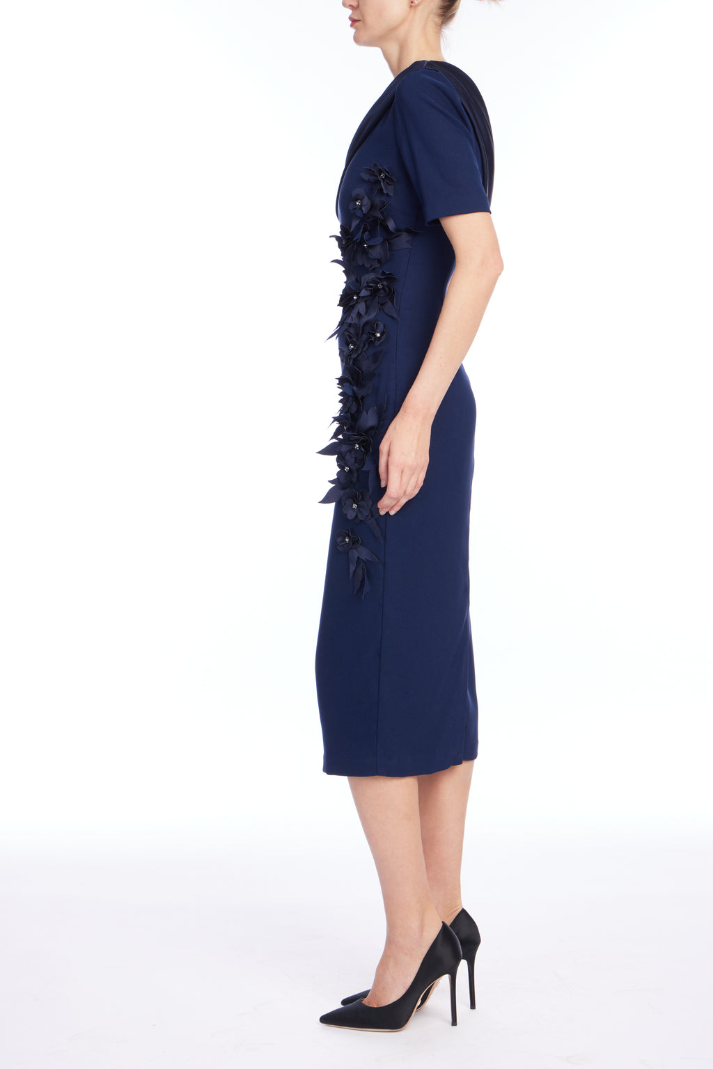 Navy | One Shoulder Floral Cocktail Dress Side