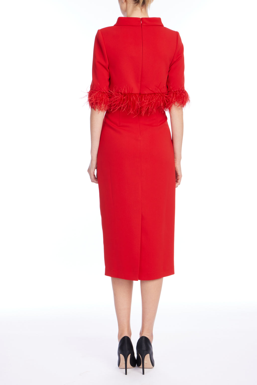 Red | Feather Pop-Over Cocktail Dress Back