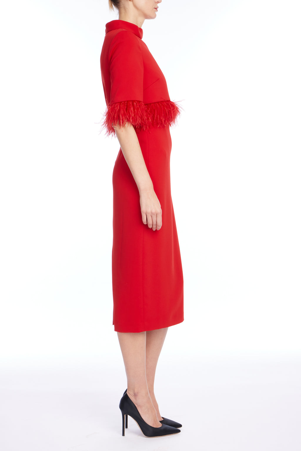 Red | Feather Pop-Over Cocktail Dress Side