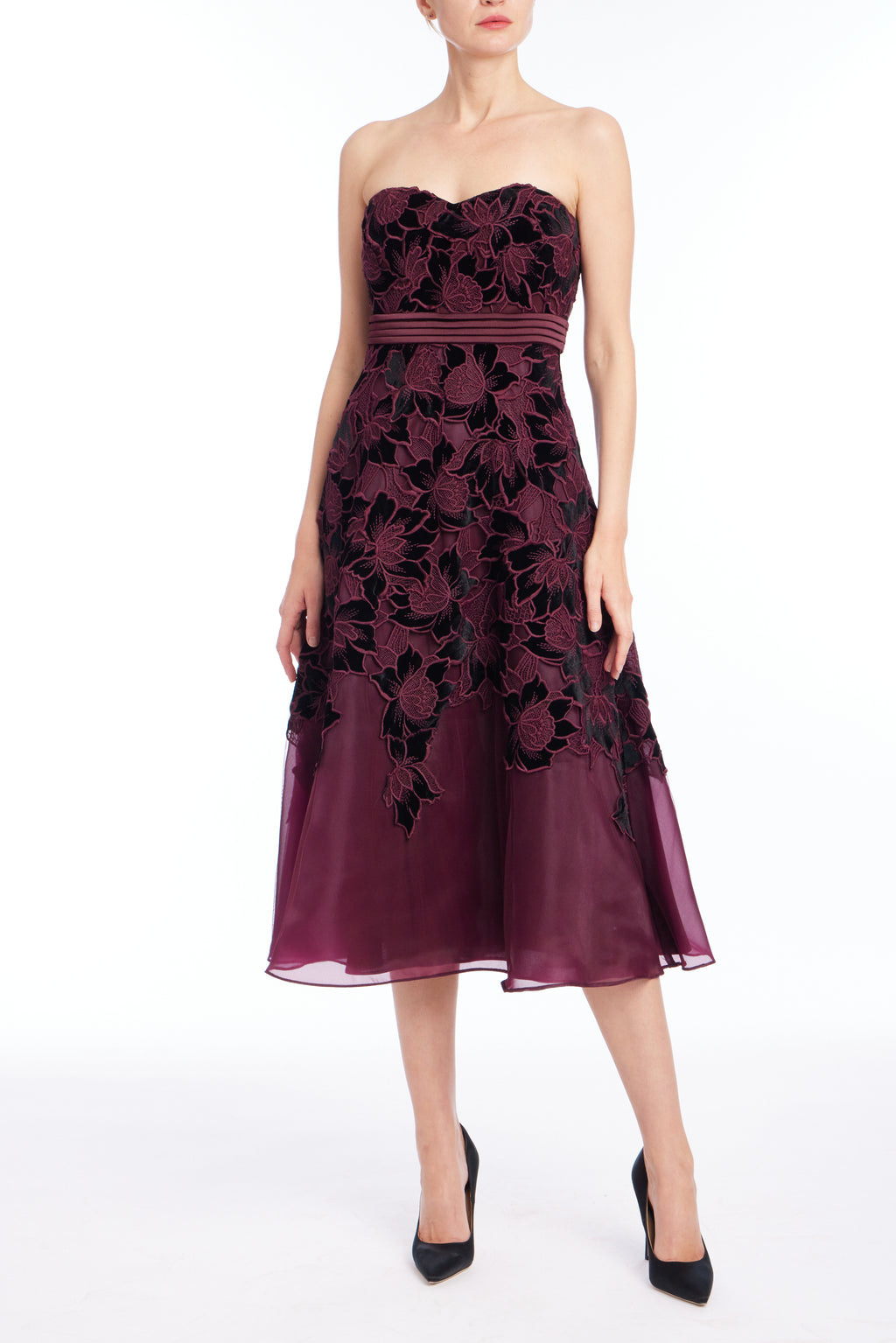 Wine | Velvet Lace Cocktail Dress Front