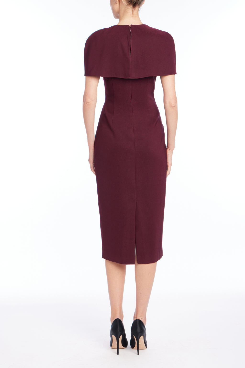 Wine | Loop Cape Cocktail Dress Back