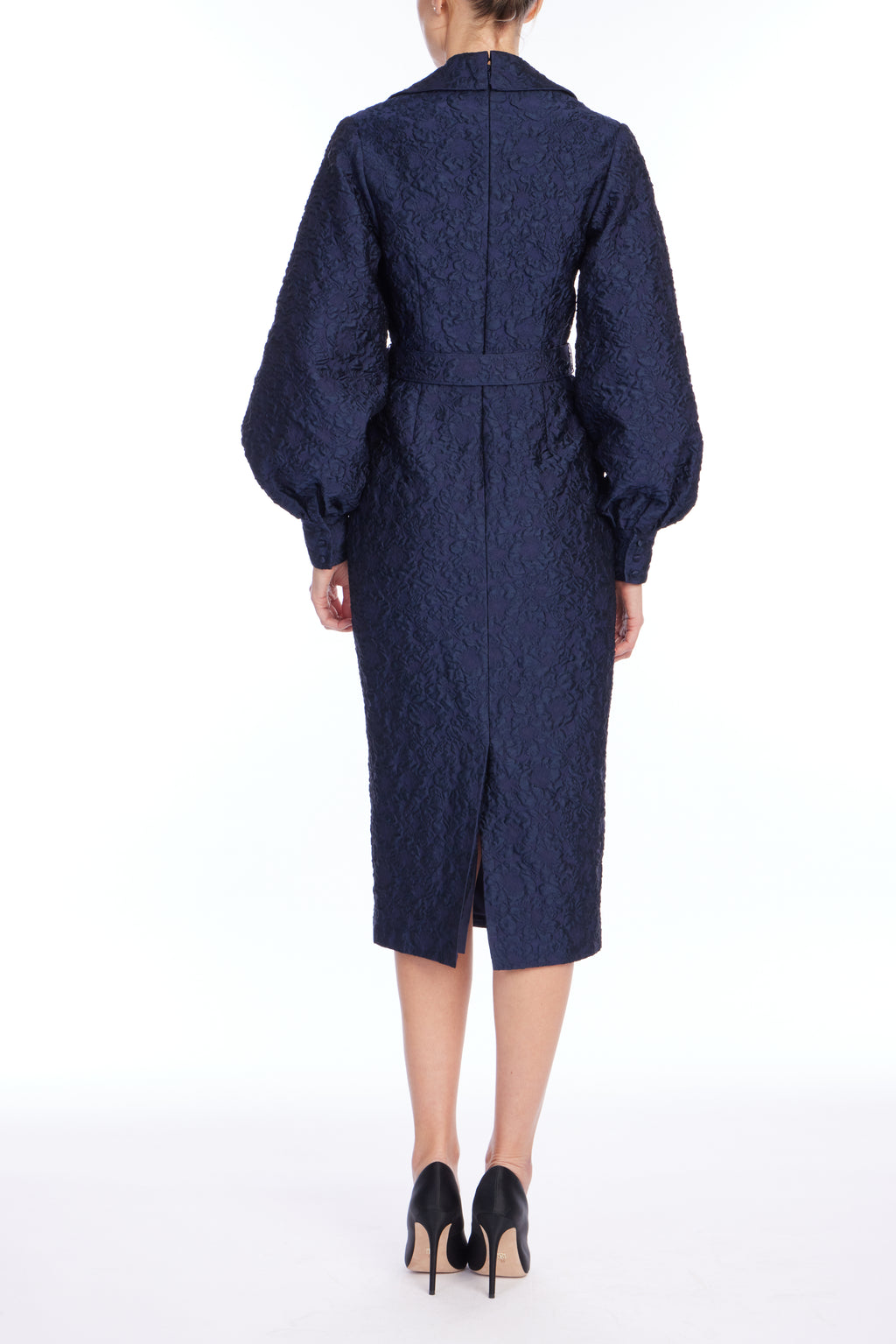 Navy | Full Sleeve Jacquard Cocktail Dress Back