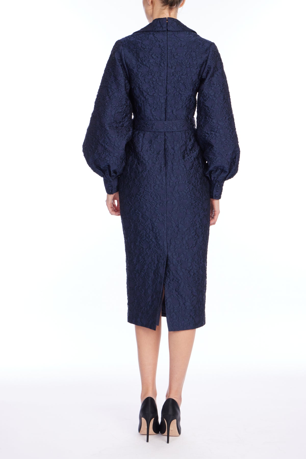 Navy | Full Sleeve Jacquard Cocktail Dress Back