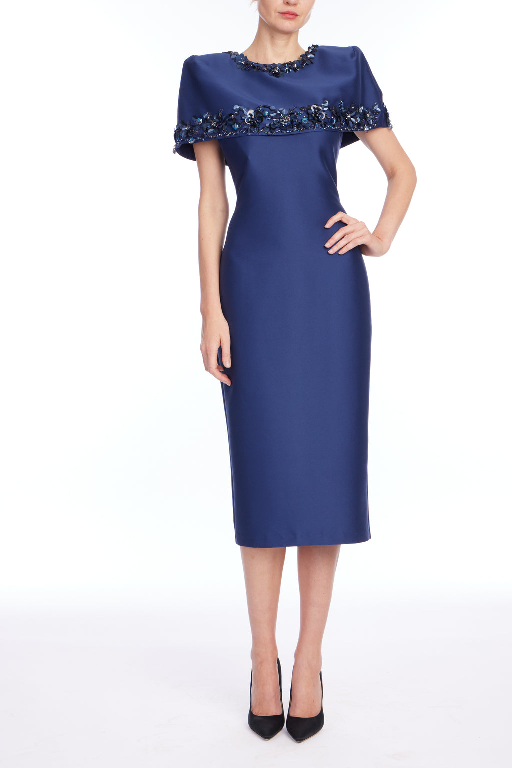 Admiral | Beaded Cape Cocktail Dress Front