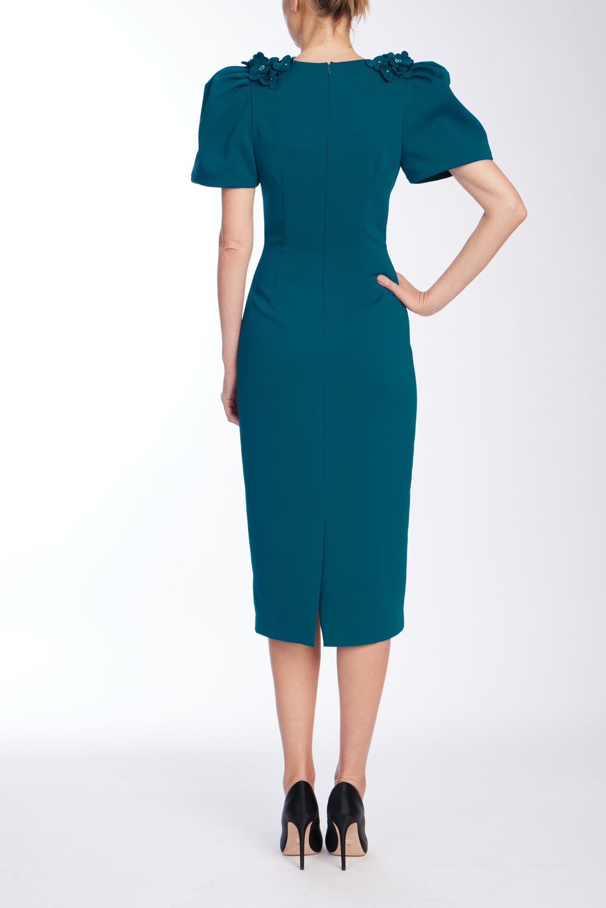 Dark Teal | Beaded Shoulders Cocktail Dress Back