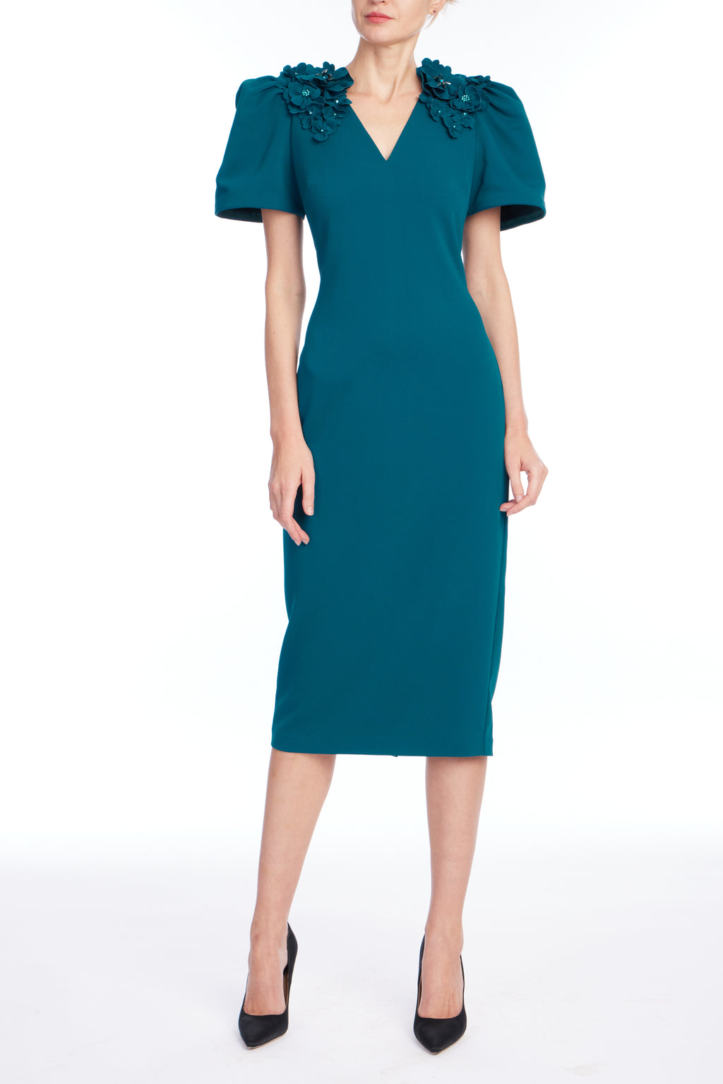 Dark Teal | Beaded Shoulders Cocktail Dress Front