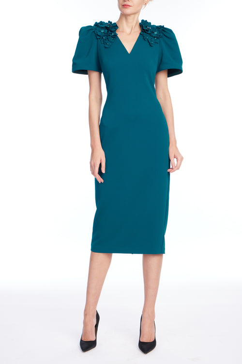 Dark Teal | Beaded Shoulders Cocktail Dress Front