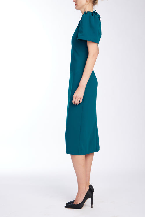 Dark Teal | Beaded Shoulders Cocktail Dress Side
