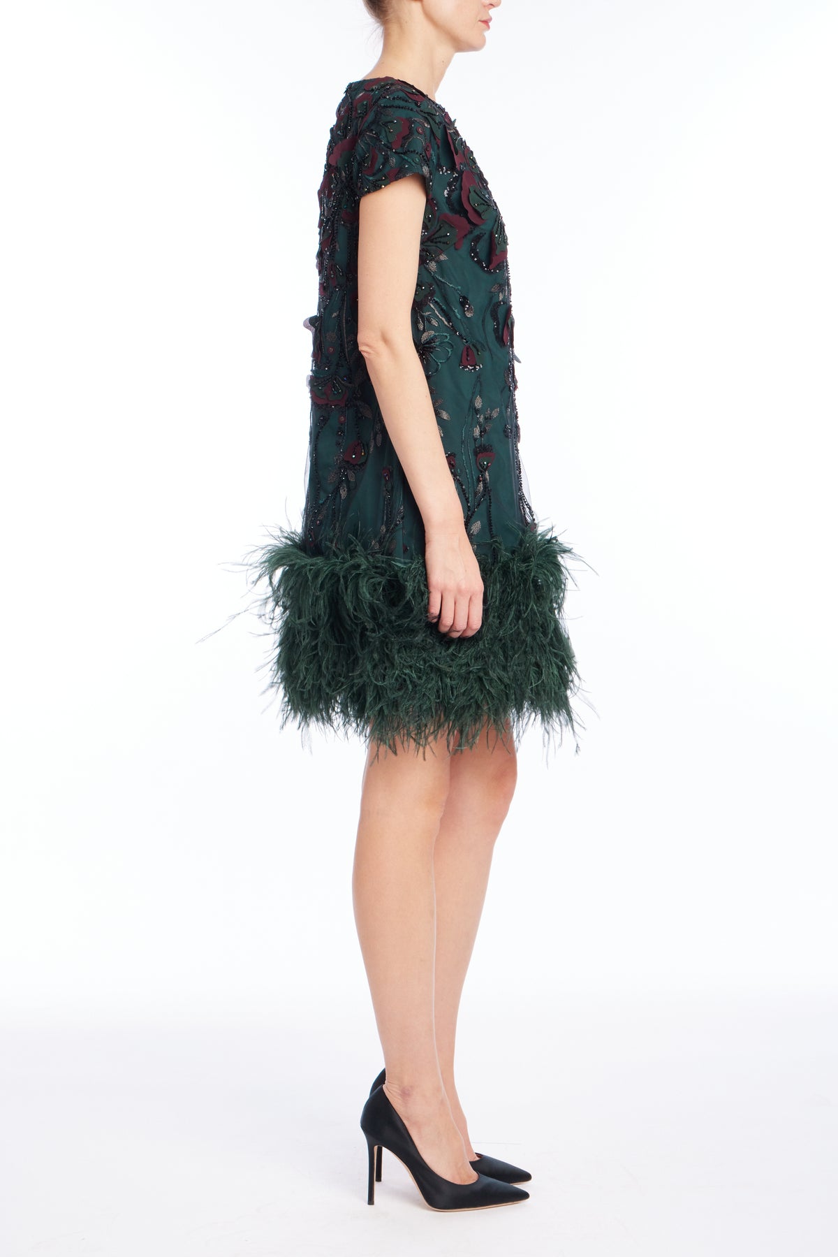 Pine | Beaded Feather Hem Short Dress Side