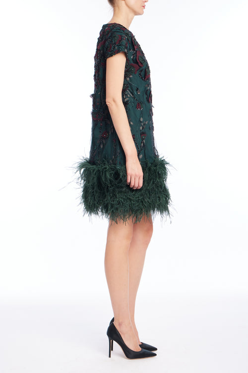 Pine | Beaded Feather Hem Short Dress Side
