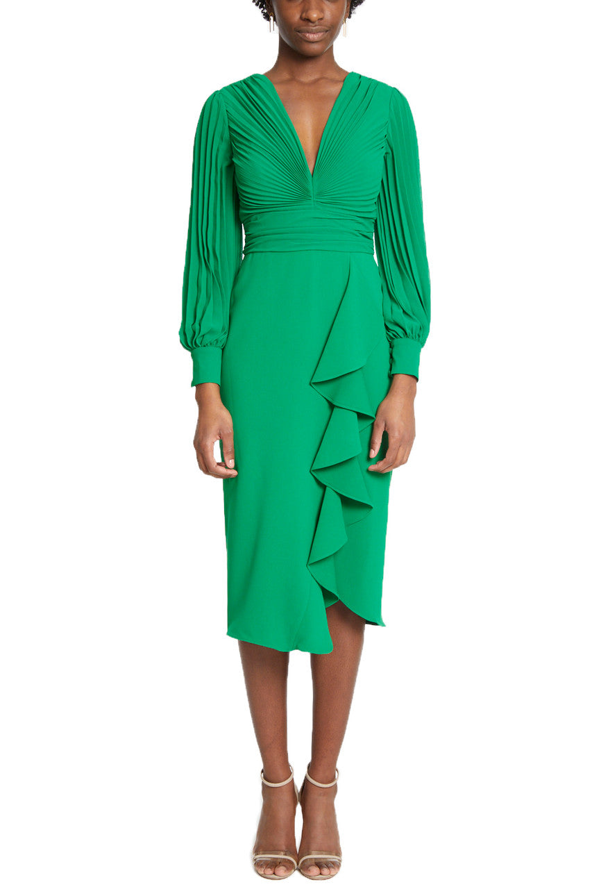 Palm Green | Wrap-Look Ruffle Day Dress
