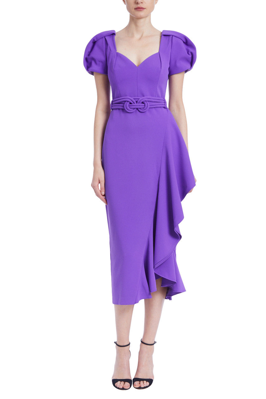 Violet | Violet Bubble-Sleeve Asymmetric Ruffle Dress