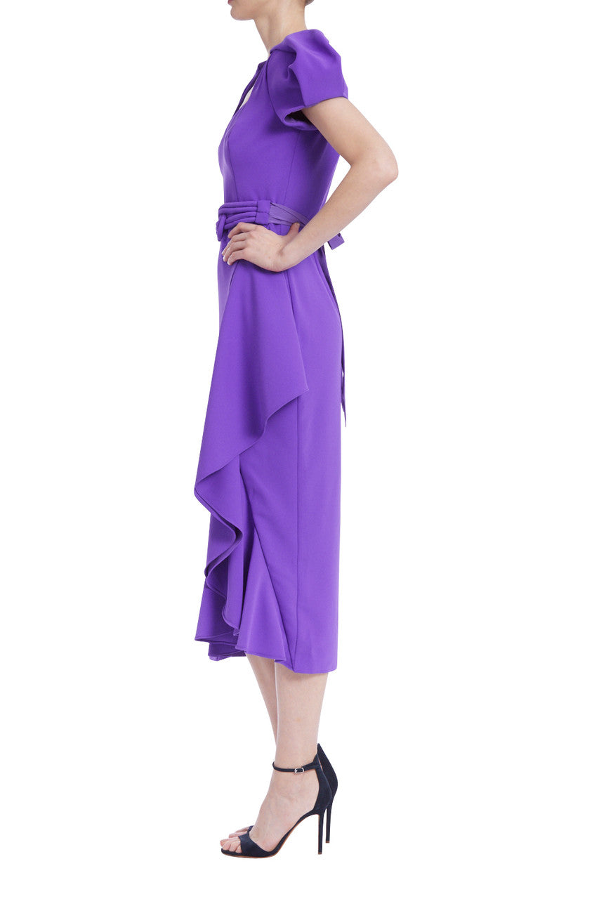 Violet | Violet Bubble-Sleeve Asymmetric Ruffle Dress