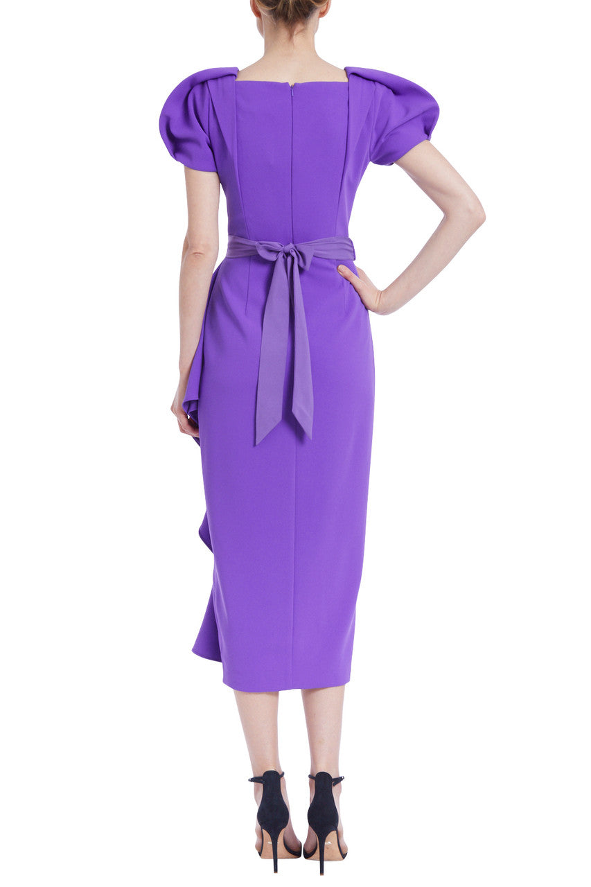 Violet | Violet Bubble-Sleeve Asymmetric Ruffle Dress