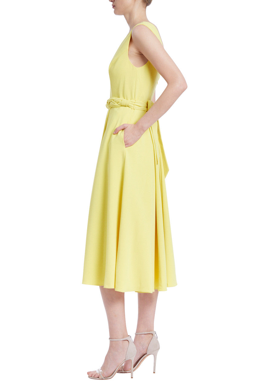 Yellow | Lemon-Yellow V-Neck Braided Waist Dress
