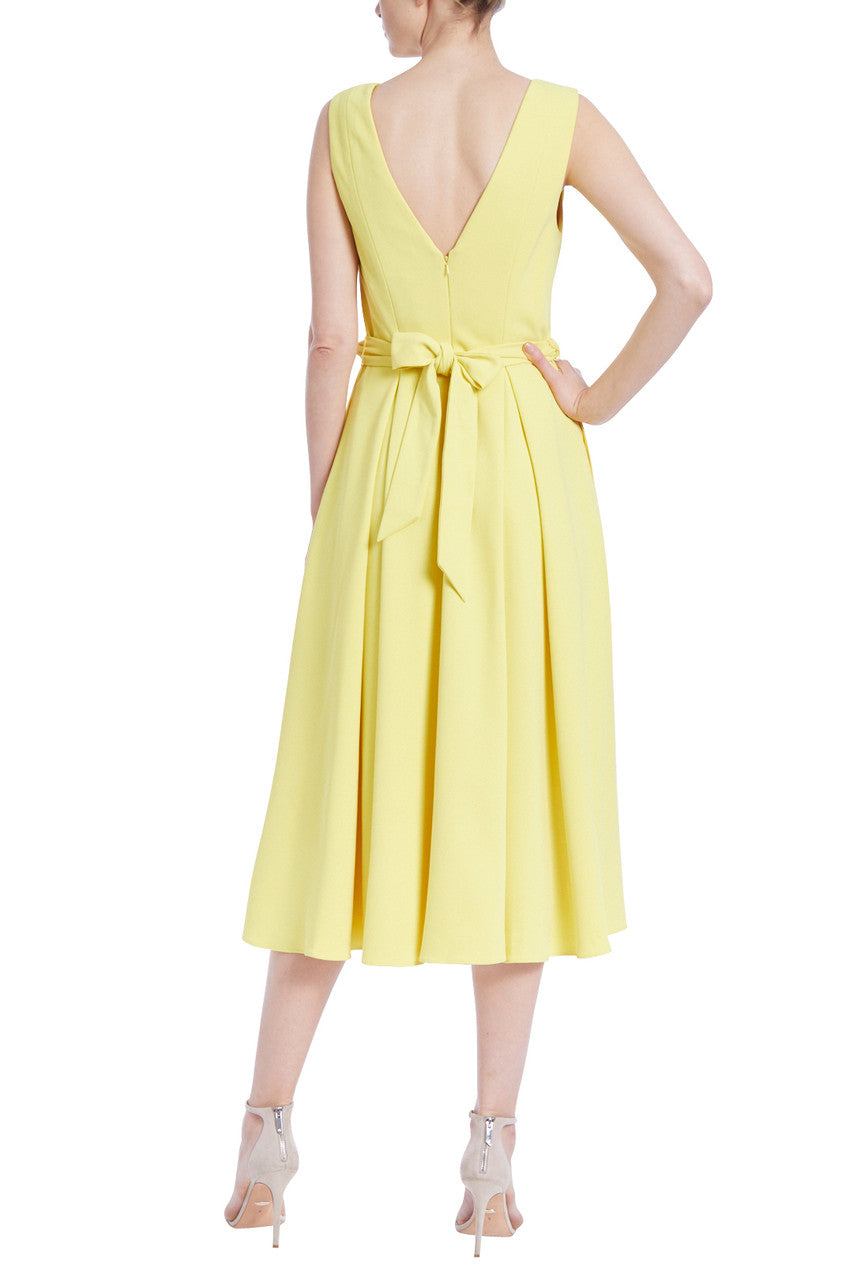 Yellow | Lemon-Yellow V-Neck Braided Waist Dress