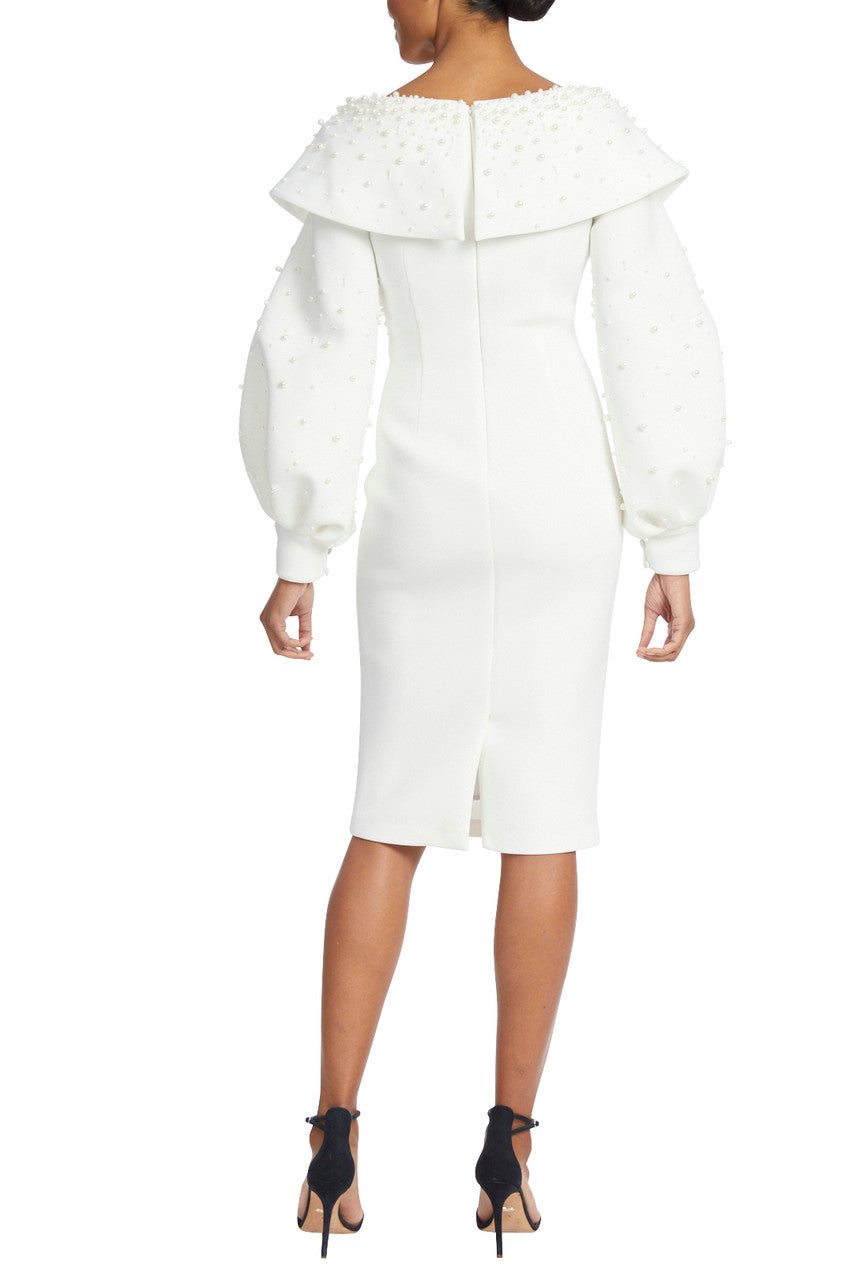 Ivory Ivory | Pearl Embellished Dress with Balloon Sleeves