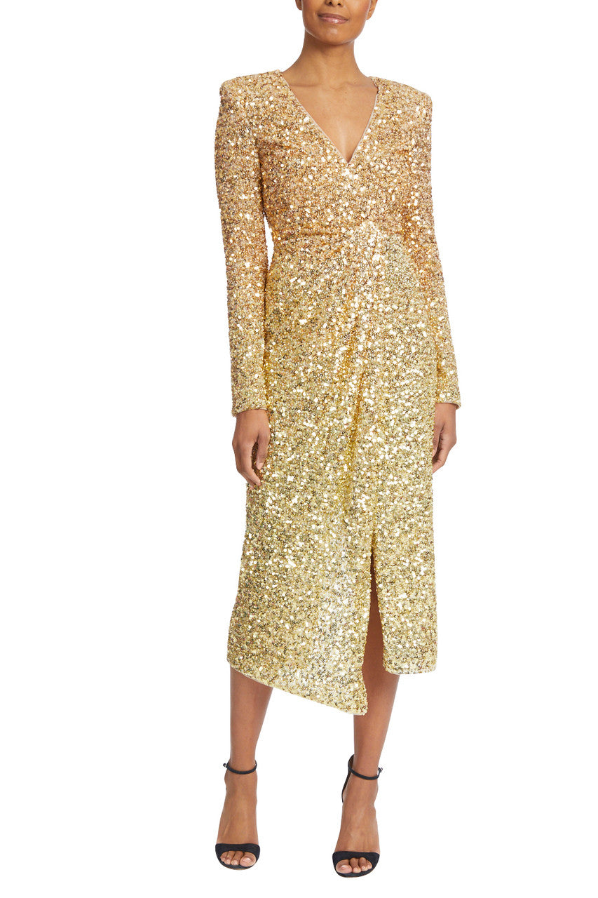 Gold Multi | Draped Sequin Cocktail Dress