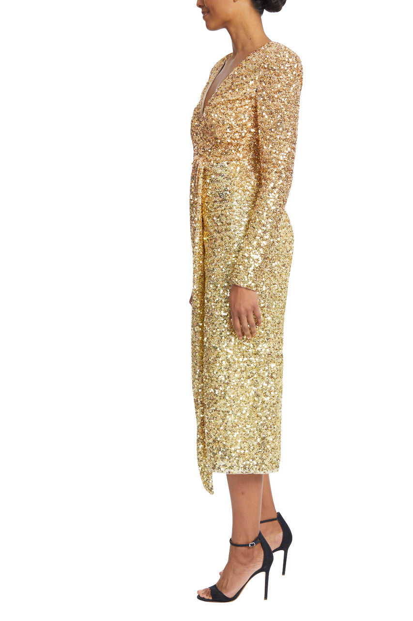 Gold Multi | Draped Sequin Cocktail Dress