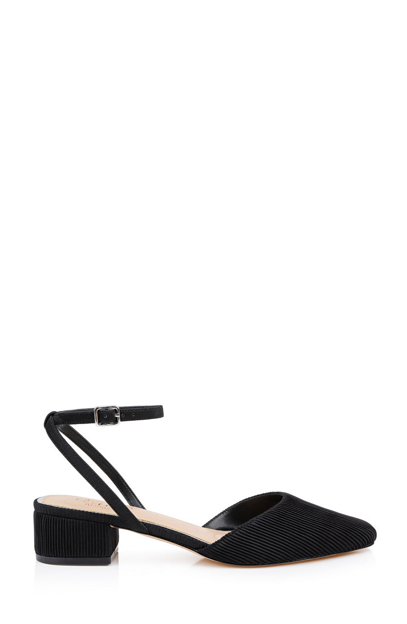 Black Fabric | Stacy Low Block d'Orsay Pumps Side