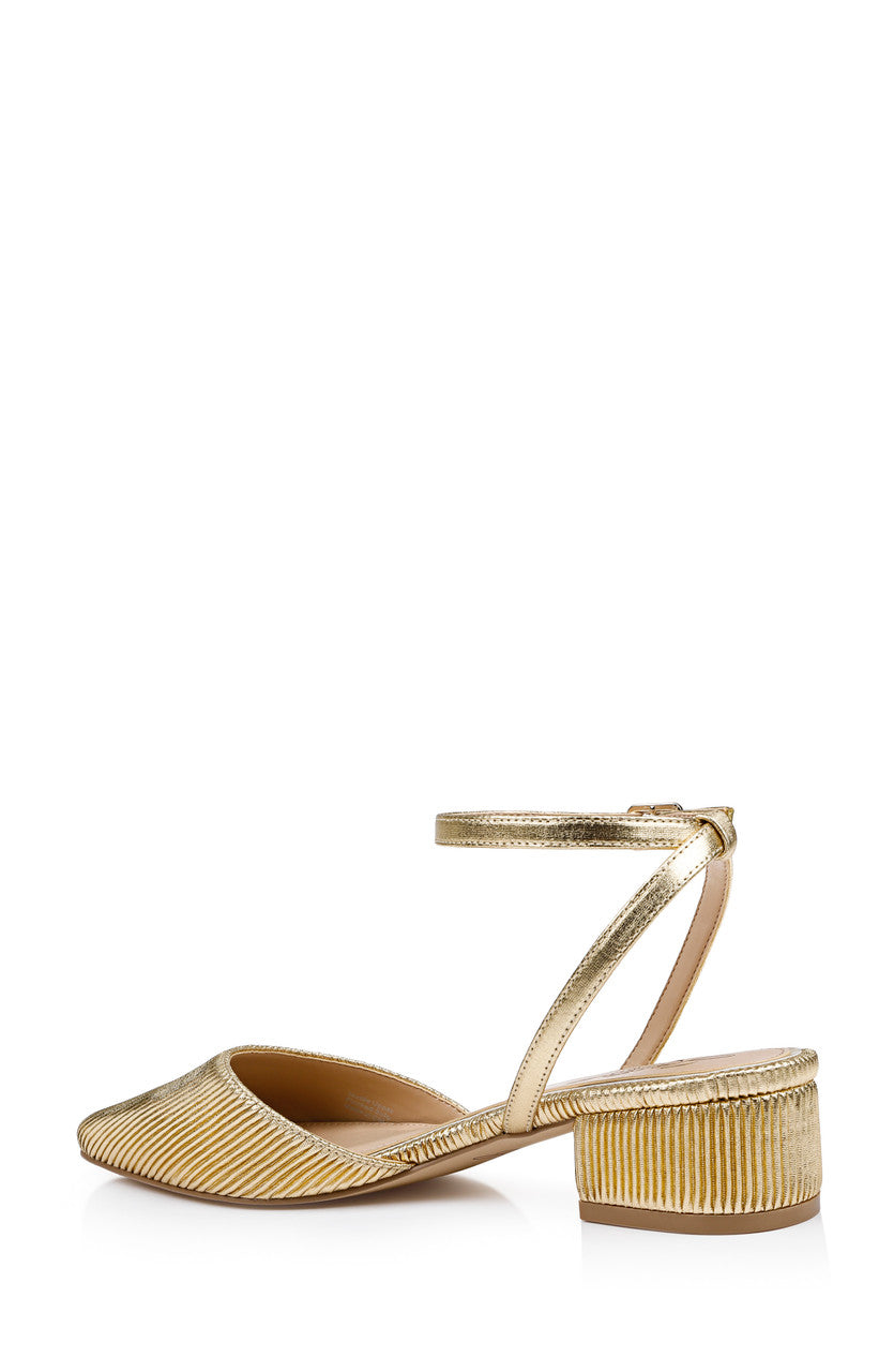 Gold Fabric | Stacy Low Block d'Orsay Pumps Back Side