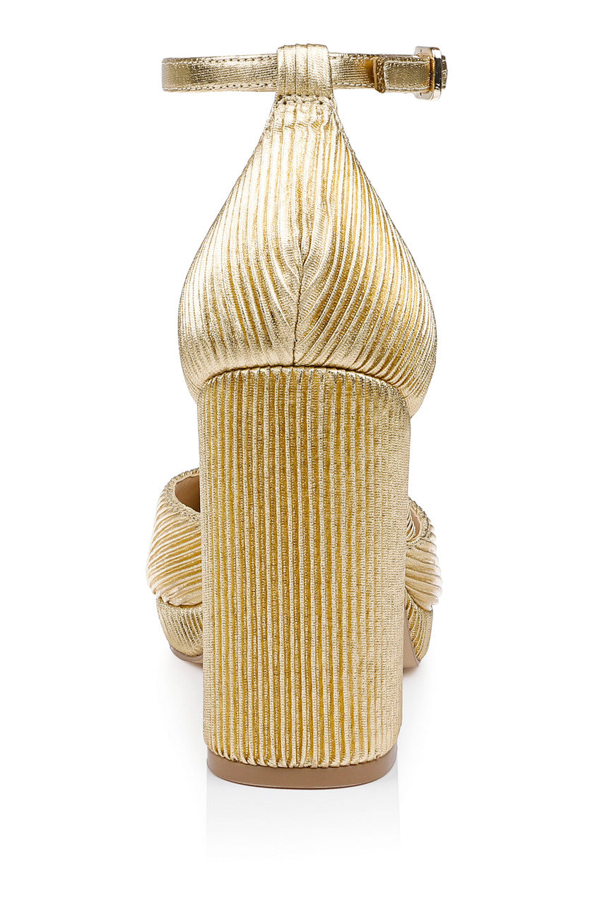 Gold Fabric | Stephanie Platform Pumps Back