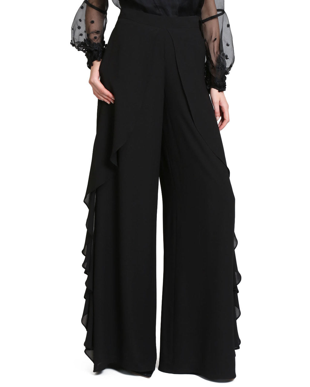 Black | Solid Ruffle Pants