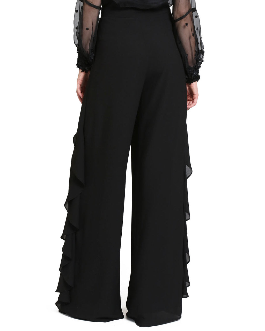 Black | Solid Ruffle Pants